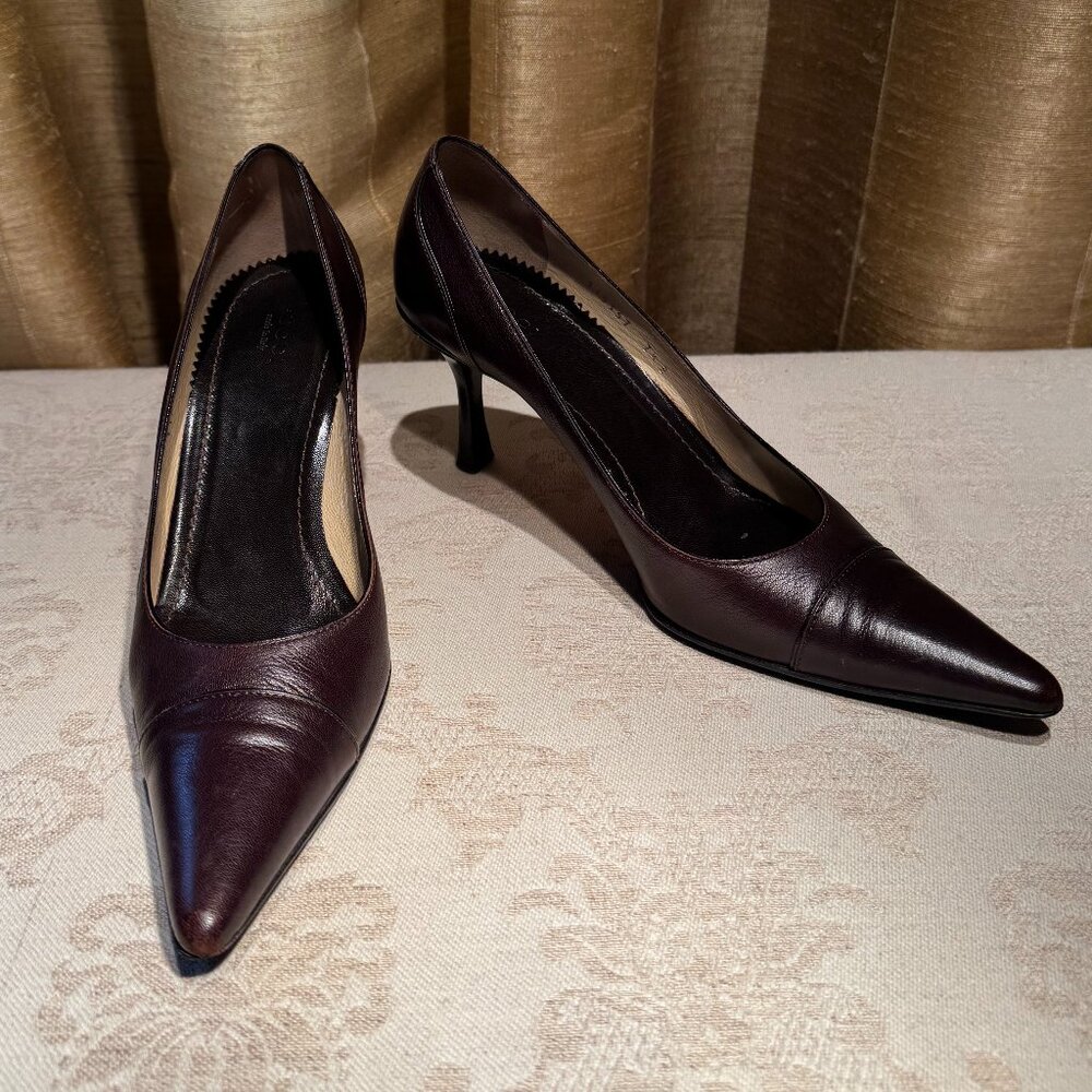 Gucci 115157 Brown Leather Pumps Pointed Toe Size 7.5 Shoes - Picture 4 of 16